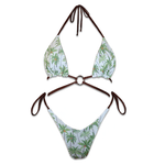 Handmade reversible palm tree print bikini set with brown straps and ring detail