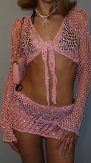 Pink Sequin Crochet Set