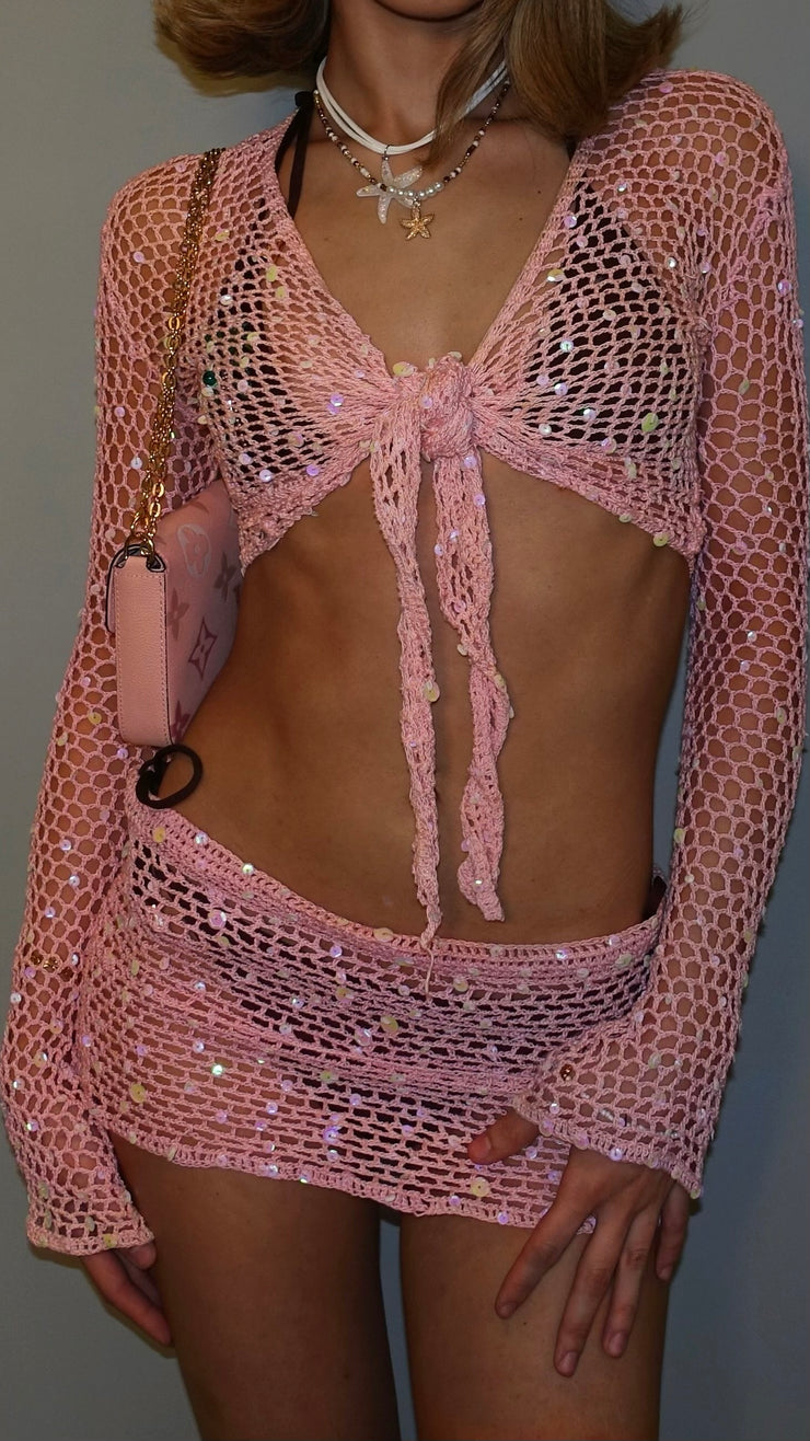 Pink Sequin Crochet Set