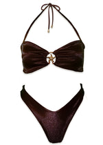 Shimmery brown bikini set with a starfish center detail and halter tie top