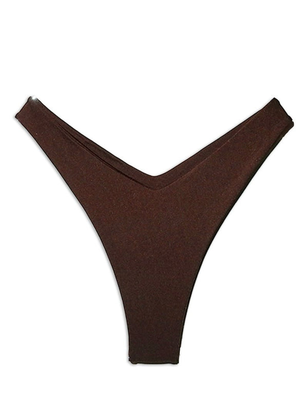 Brown high-cut reversible bikini bottom on white background