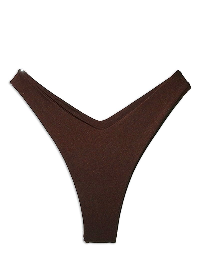 Brown high-cut reversible bikini bottom on white background