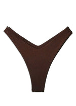 Brown high-cut reversible bikini bottom on white background