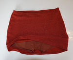 Handmade high-waisted red glitter bikini bottom, reversible swimwear on white background