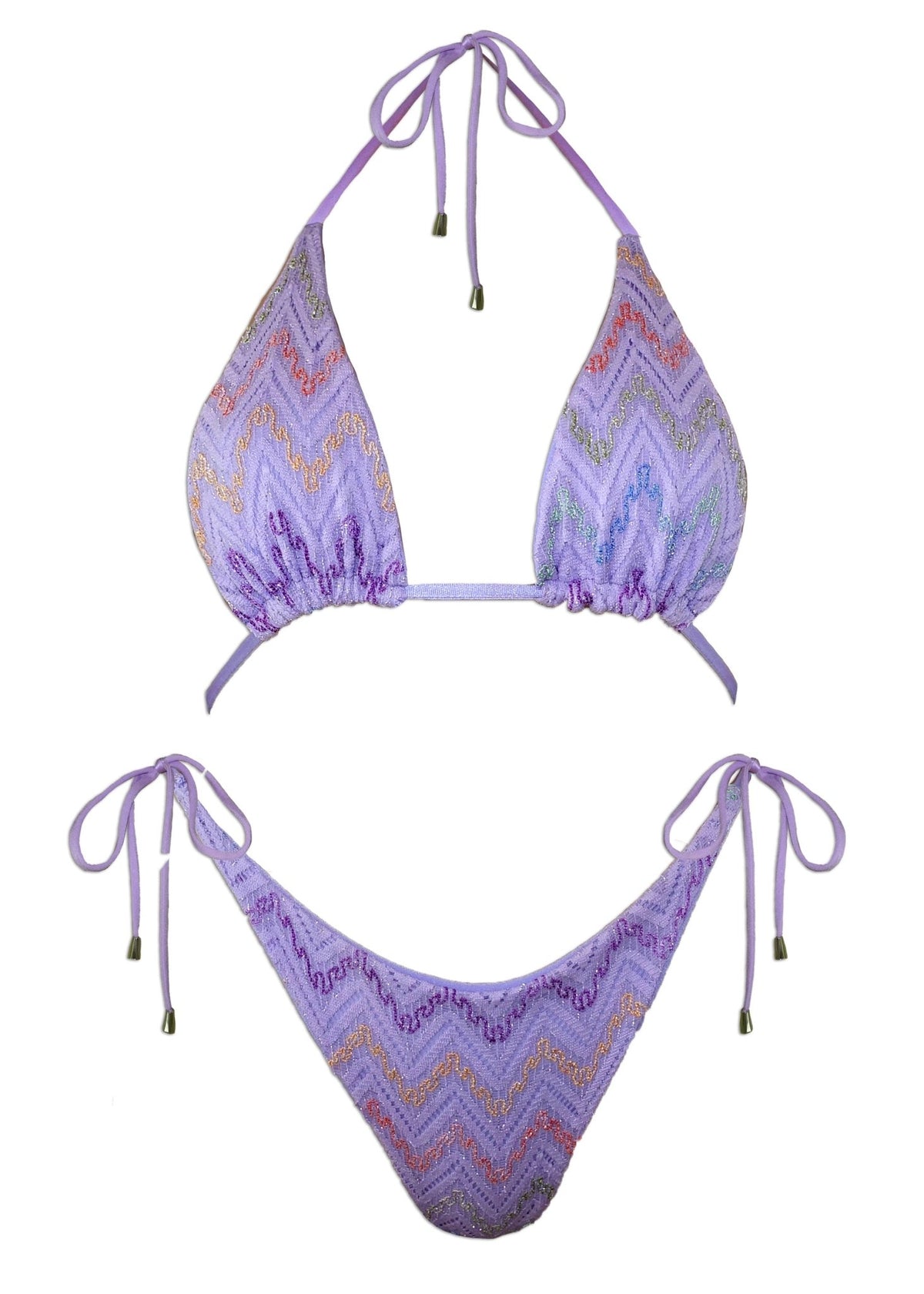Lavender chevron reversible bikini set with adjustable string ties, handmade swimwear.