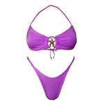 Purple bikini set with halter neck and starfish ring detail, handmade swimwear