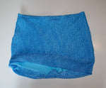 Blue textured swimwear skirt with ribbed fabric, laid flat on a white background